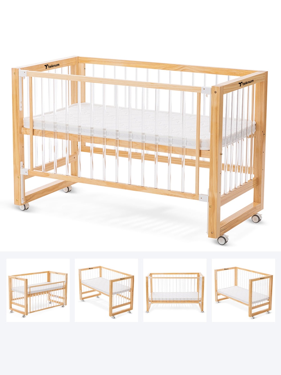 Prism 4in1 Acrylic Convertible Crib with Mattress - Natural Brown