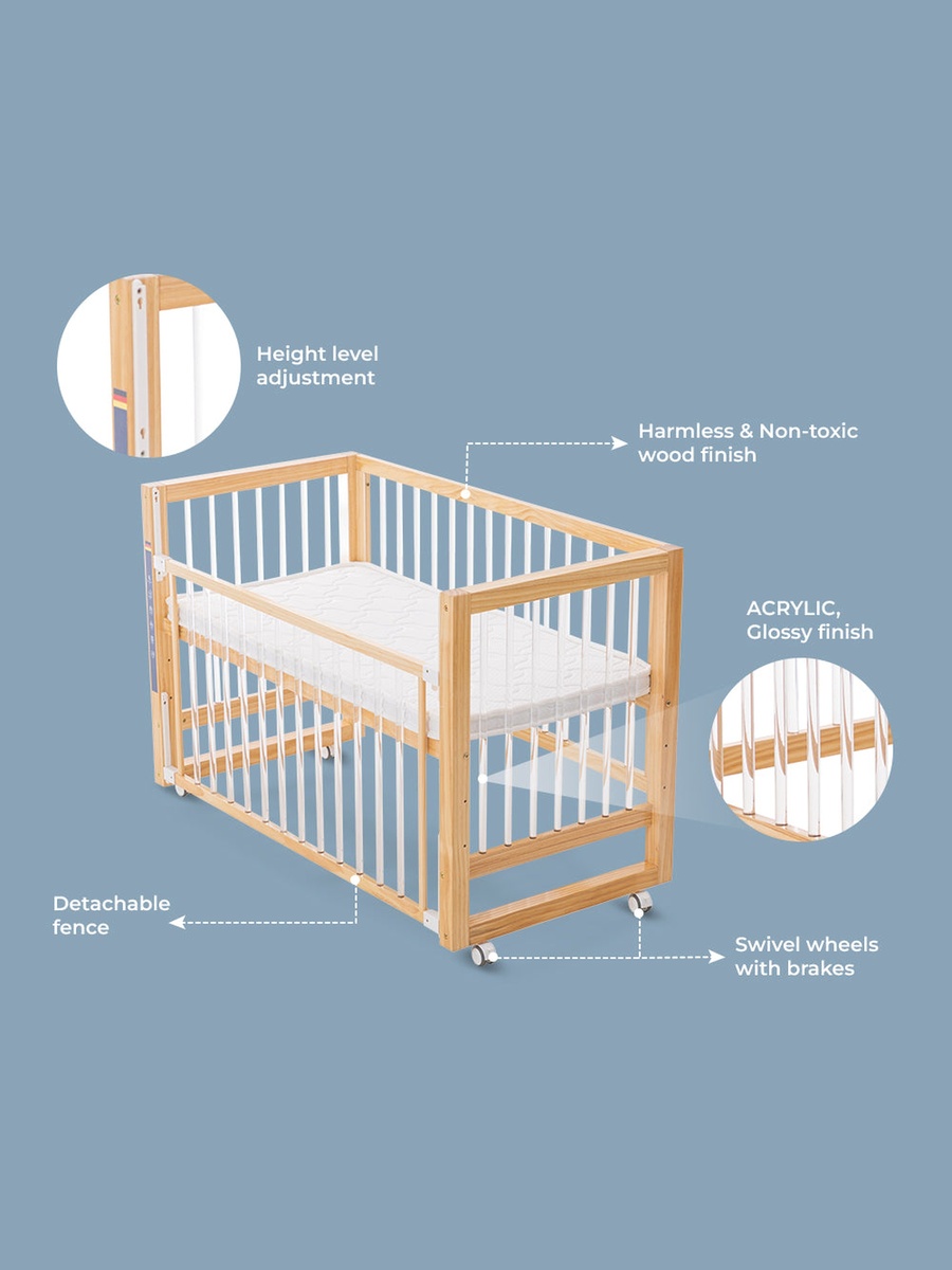 Prism 4in1 Acrylic Convertible Crib with Mattress - Natural Brown