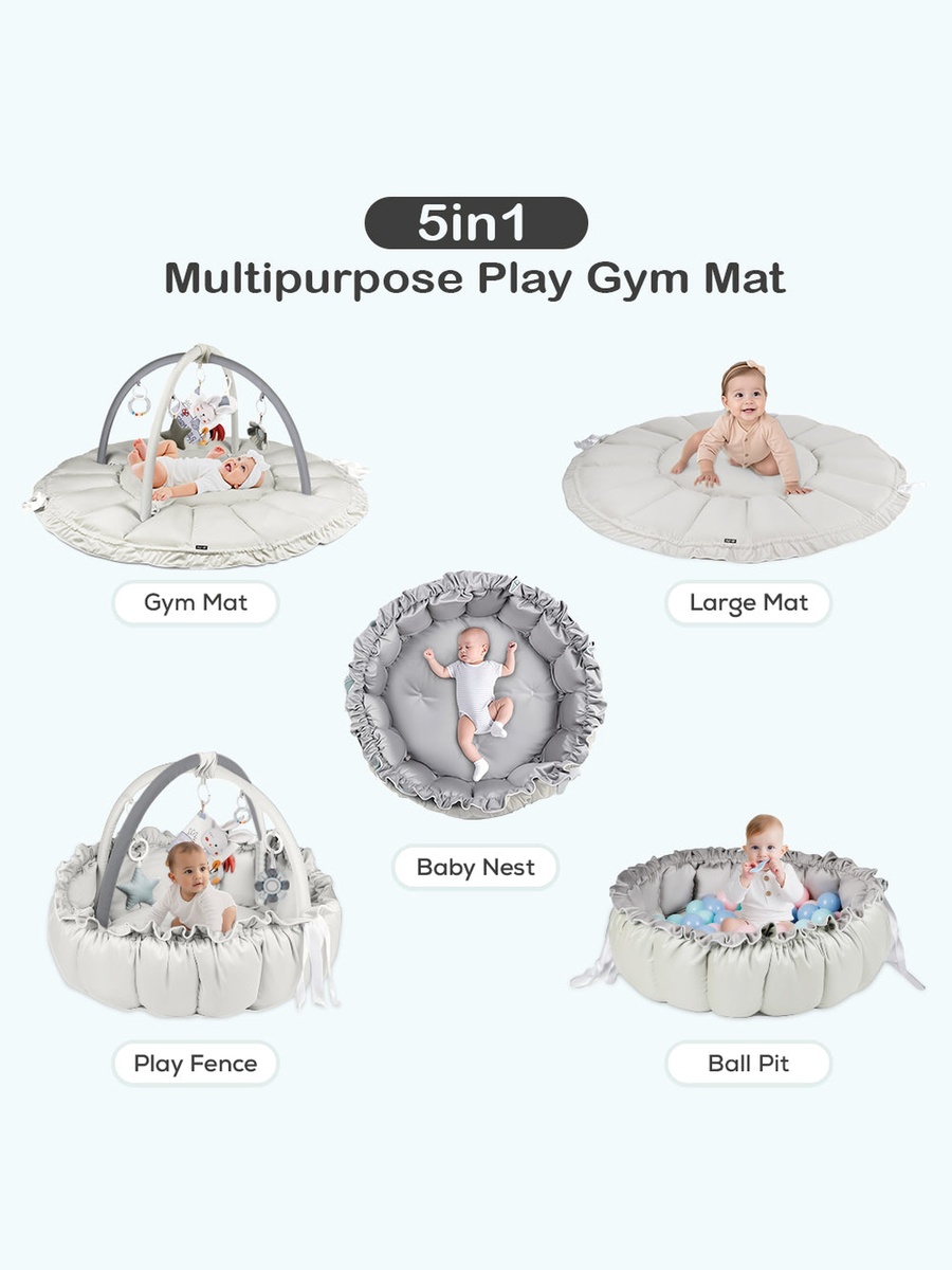 Baby 5in1 Play Mat/Activity Gym - White