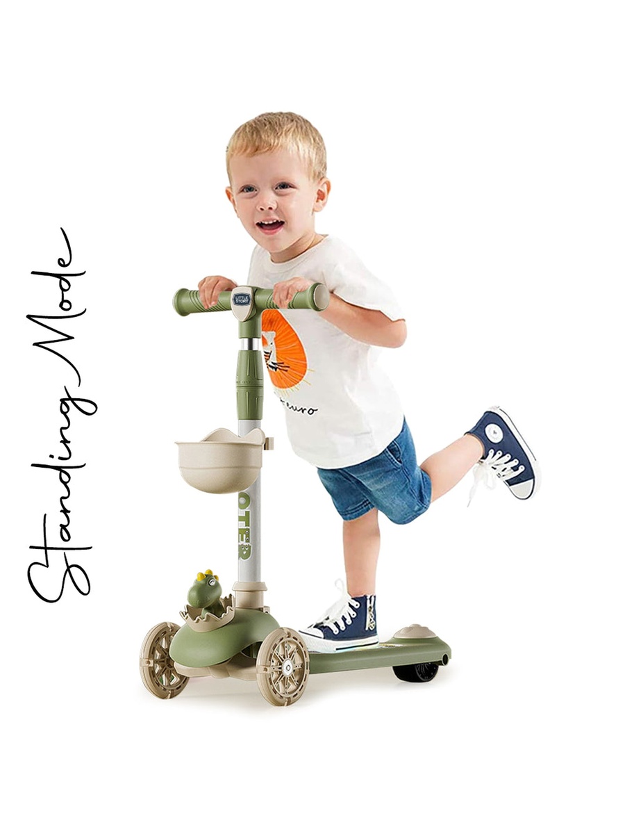 Kids Scooter and Ride On - Dinosaur Green