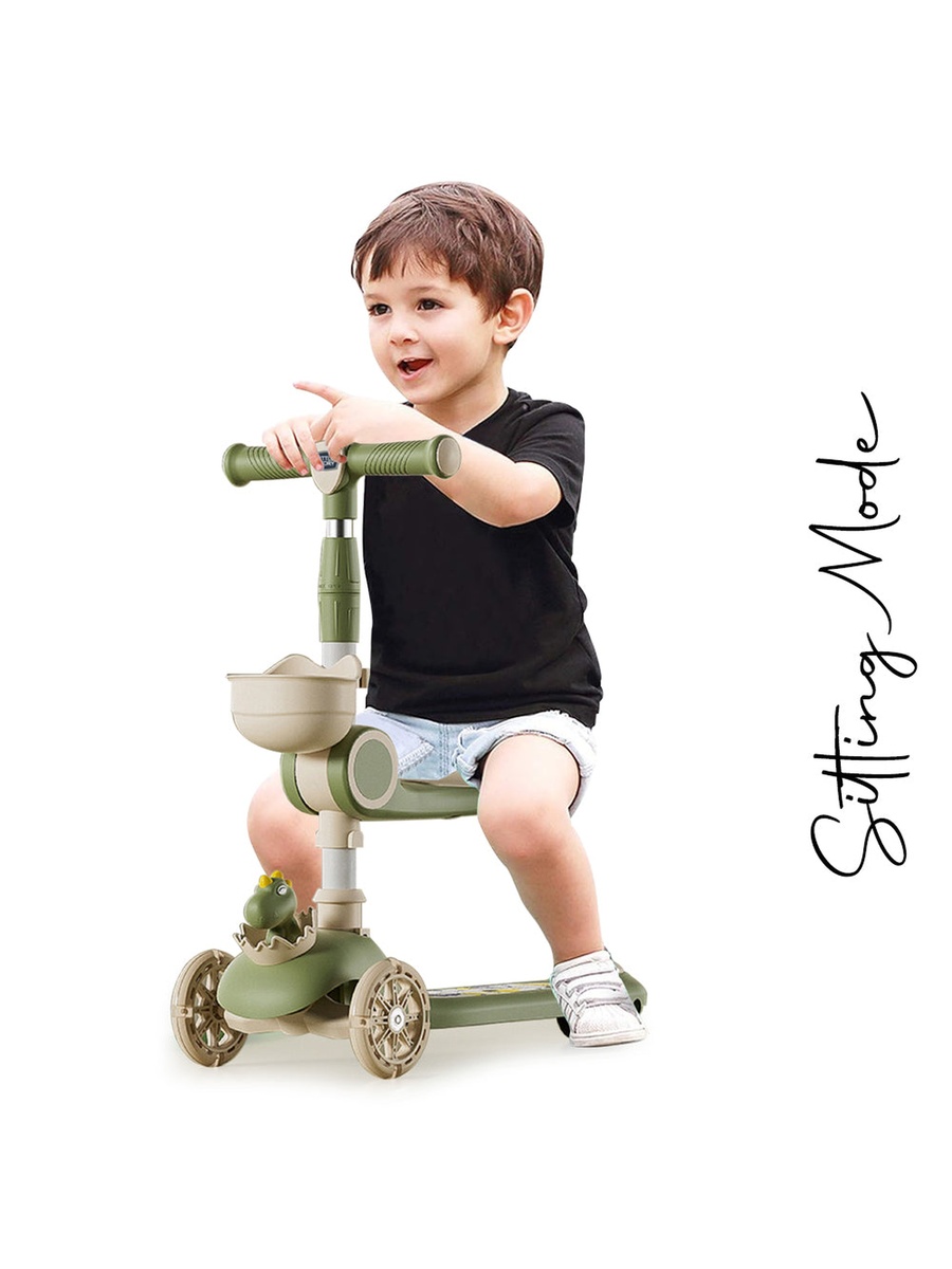 Kids Scooter and Ride On - Dinosaur Green
