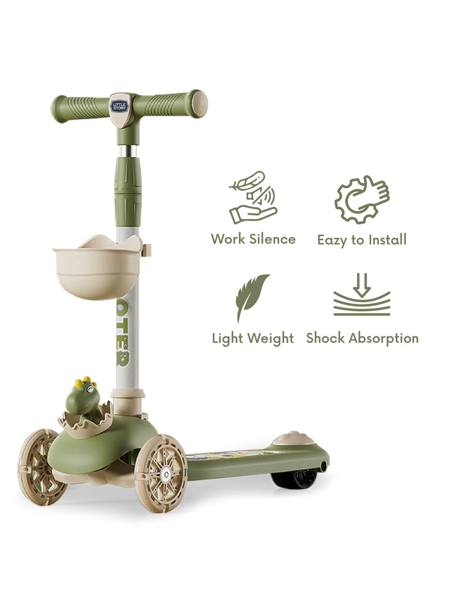 Kids Scooter and Ride On - Dinosaur Green