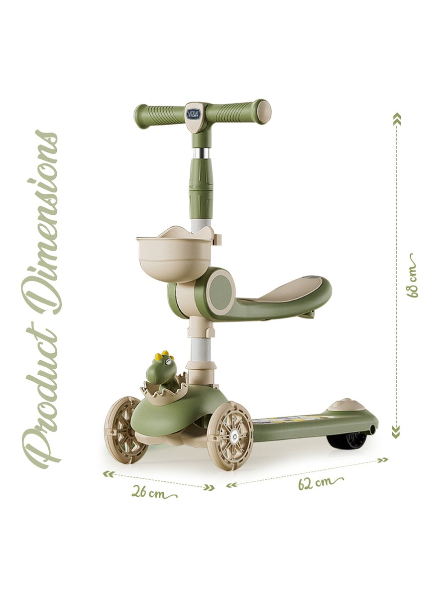Kids Scooter and Ride On - Dinosaur Green