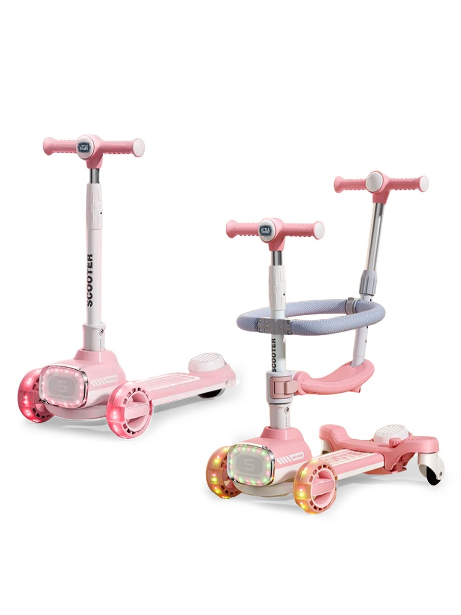 Kids Scooter with Ride On and Push Handle - Pink