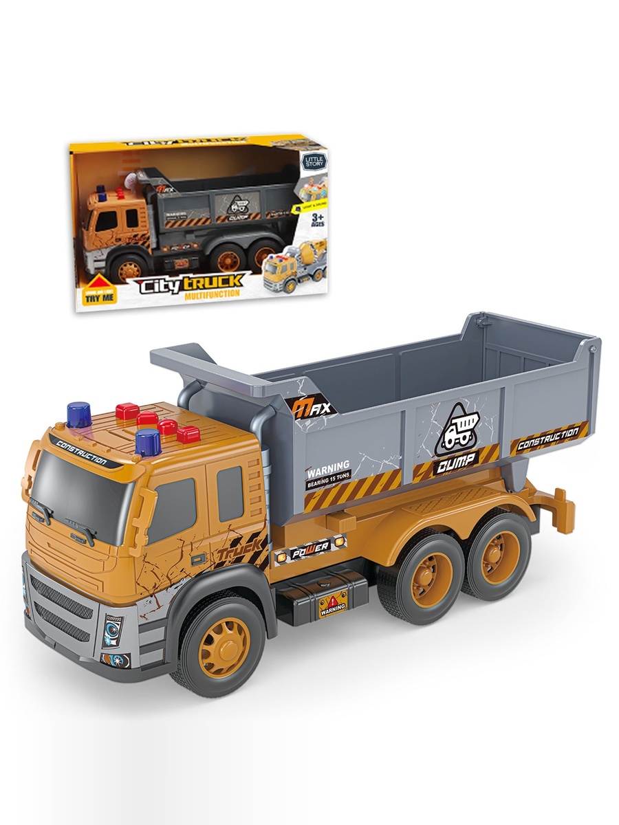 Simulation Inertial Engineering Dumping Truck Toy Vehicle With Light and Sound, Included 3xAG13 Cell Battery - Yellow