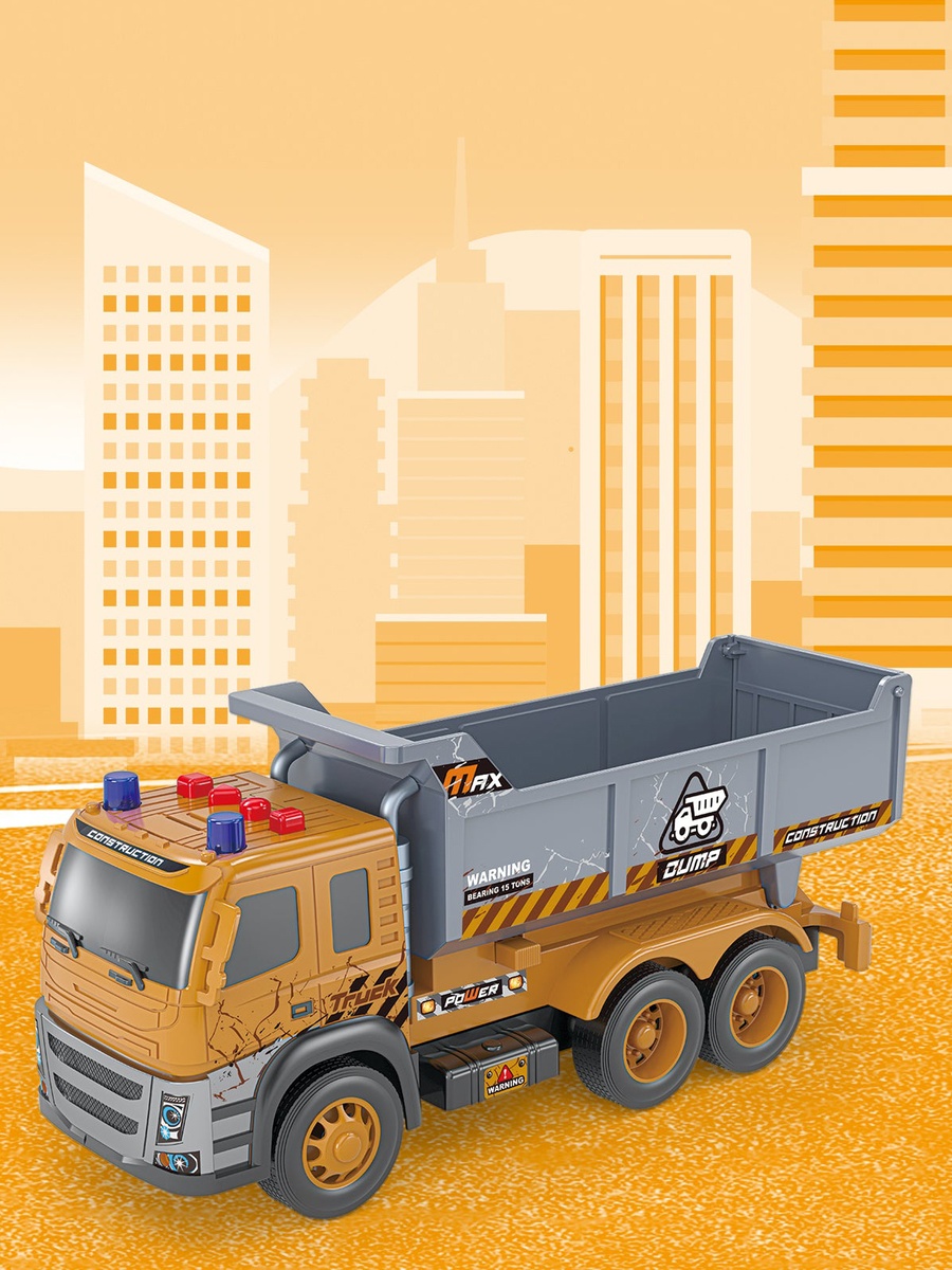 Simulation Inertial Engineering Dumping Truck Toy Vehicle With Light and Sound, Included 3xAG13 Cell Battery - Yellow
