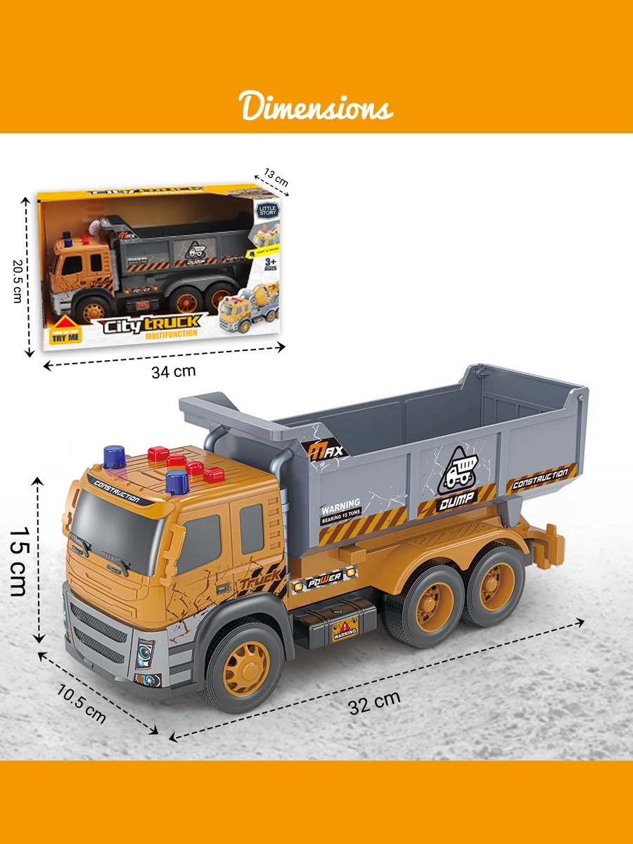 Simulation Inertial Engineering Dumping Truck Toy Vehicle With Light and Sound, Included 3xAG13 Cell Battery - Yellow