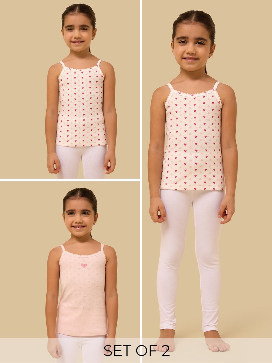 Pack of 2 - Heart Print Pointelle Vest
