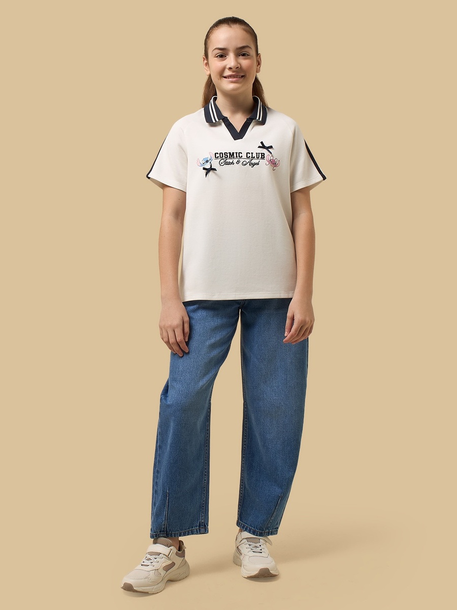 Stitch and Angel Embroidered Polo T-Shirt