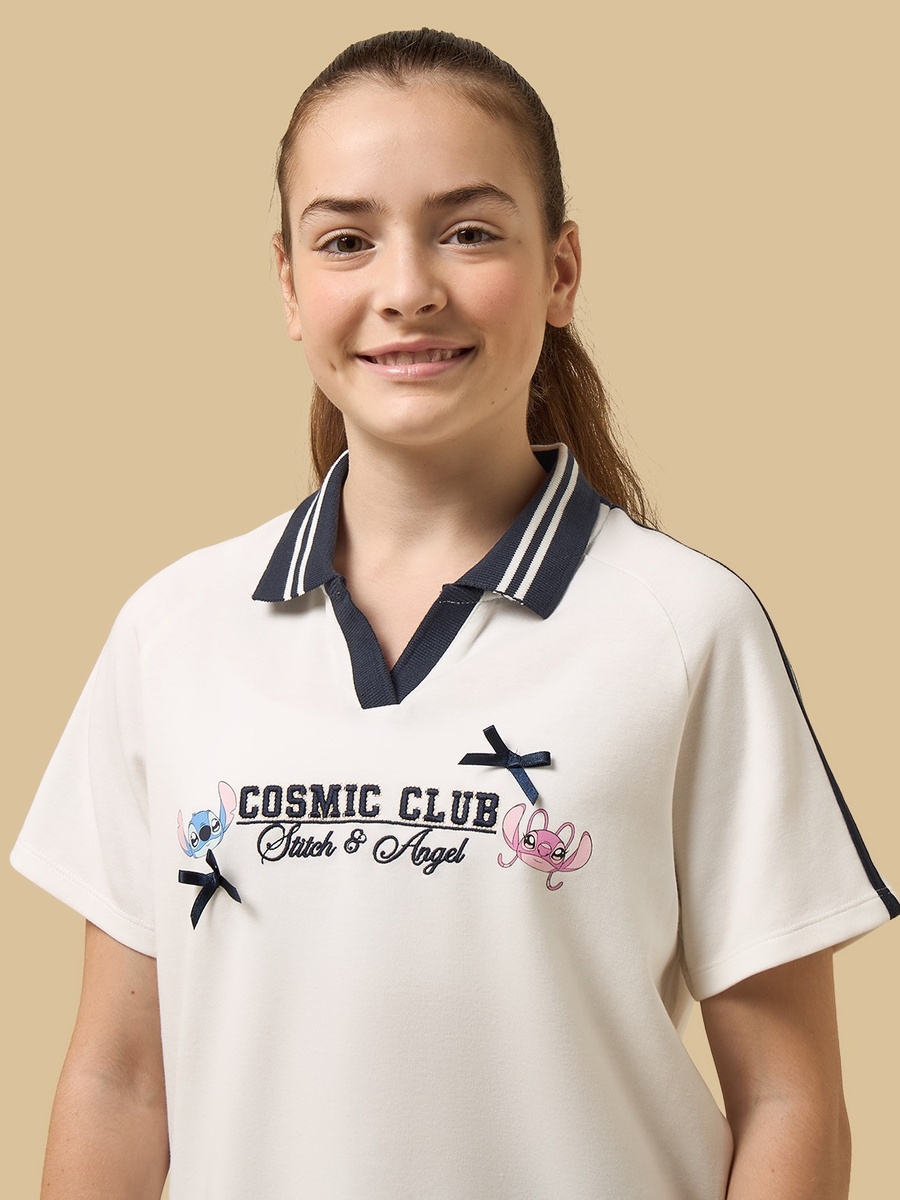 Stitch and Angel Embroidered Polo T-Shirt