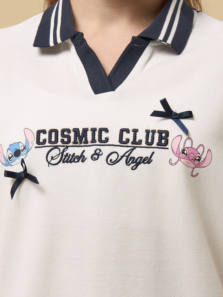 Stitch and Angel Embroidered Polo T-Shirt