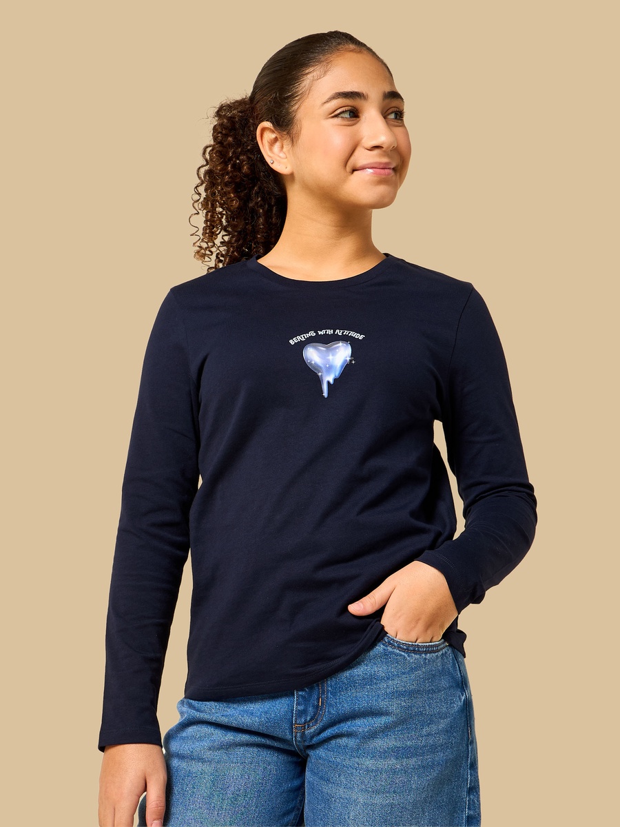 Heart Print Loose Fit Cotton T-Shirt