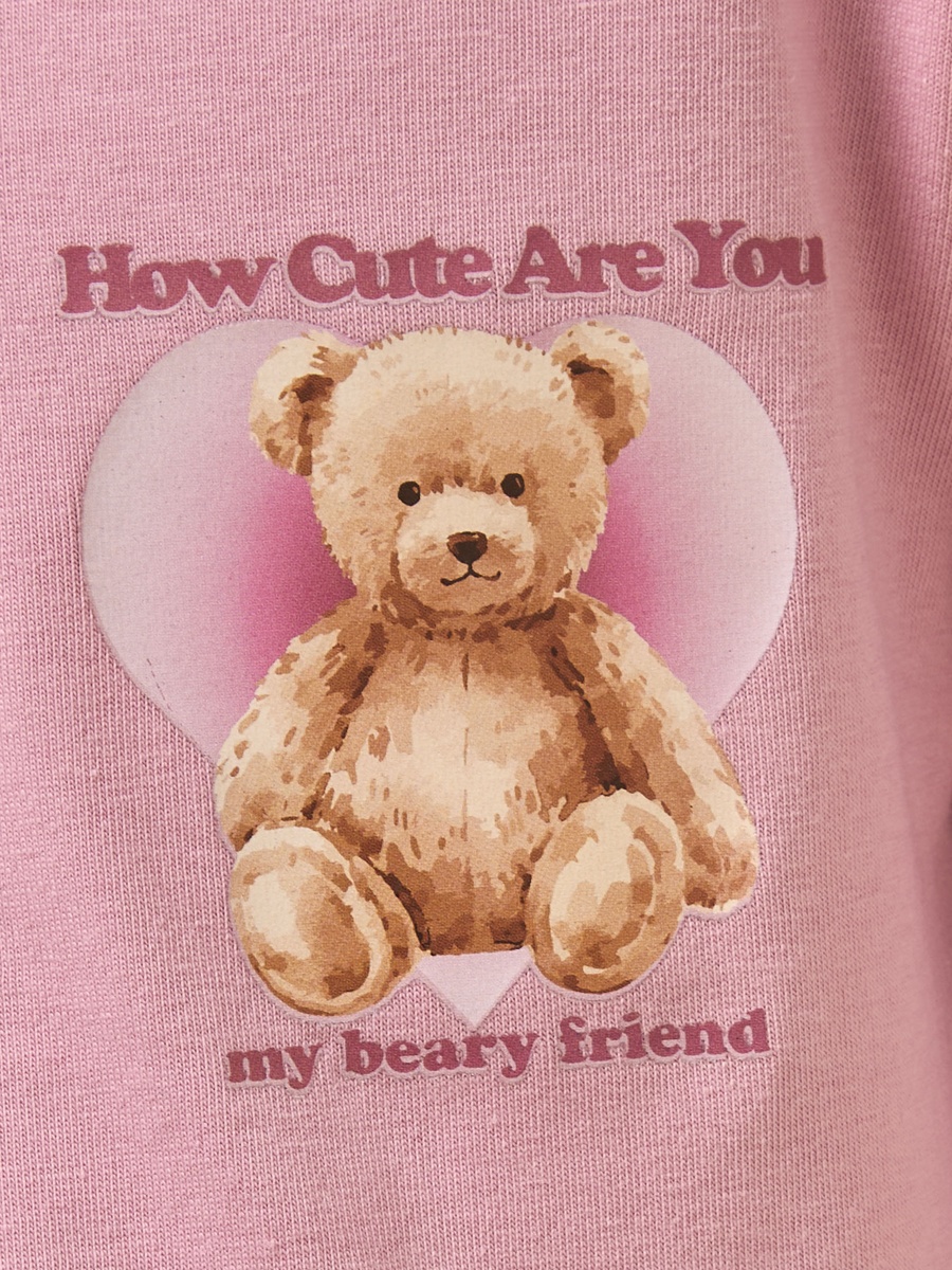 Teddy Bear Print Cotton T-Shirt