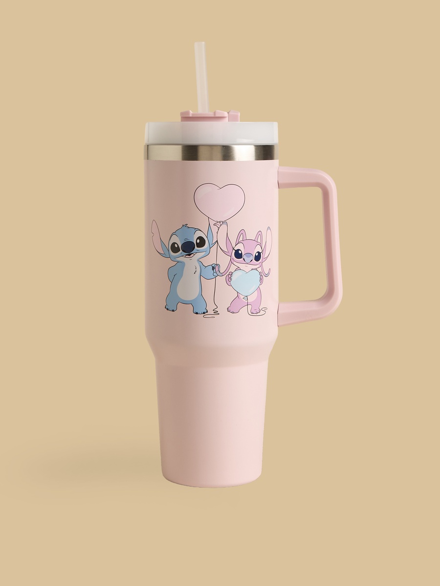 Stitch and Angel Print Vacuum Flask with Handle - 1.1 L