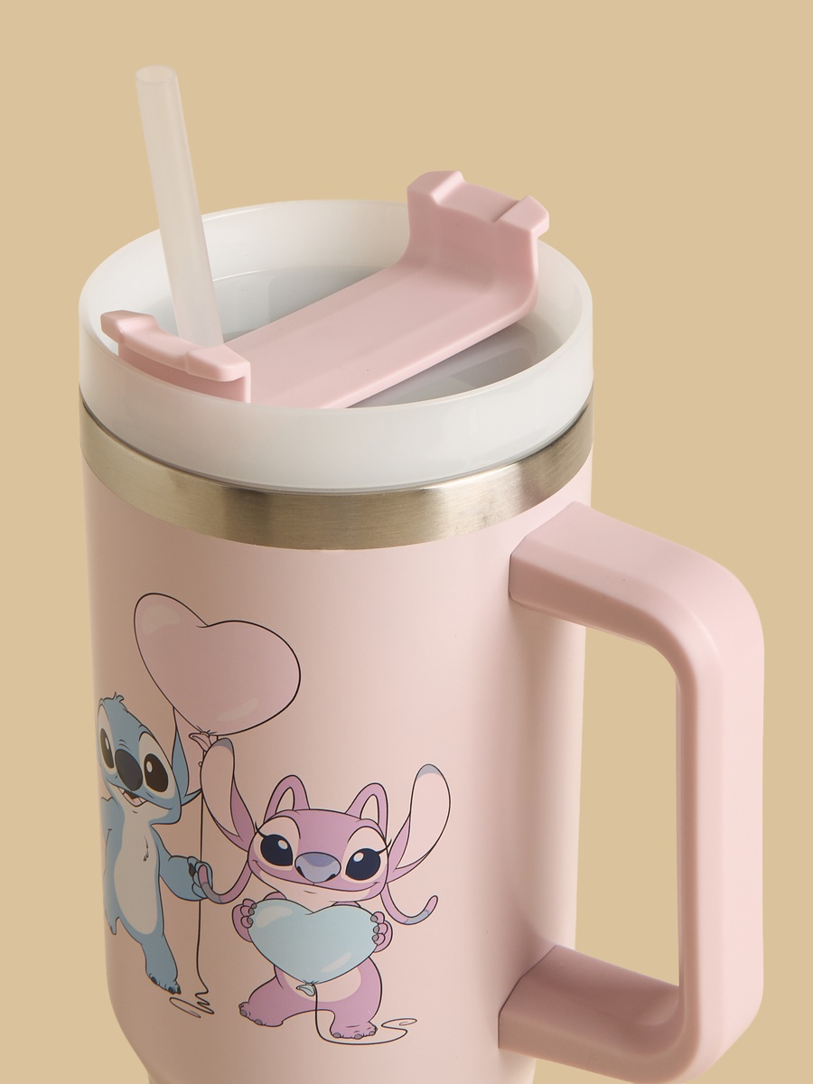 Stitch and Angel Print Vacuum Flask with Handle - 1.1 L