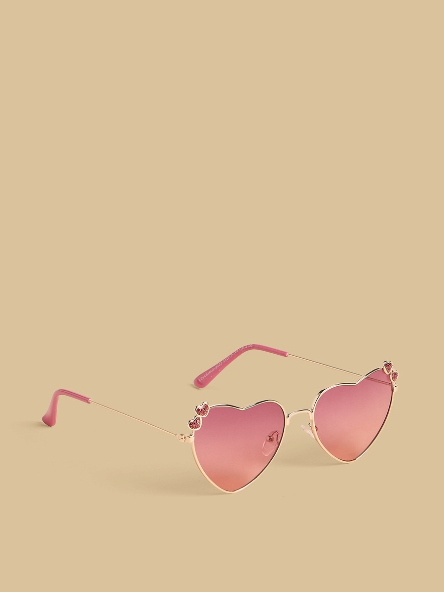 Heart Embellished Metal Sunglasses