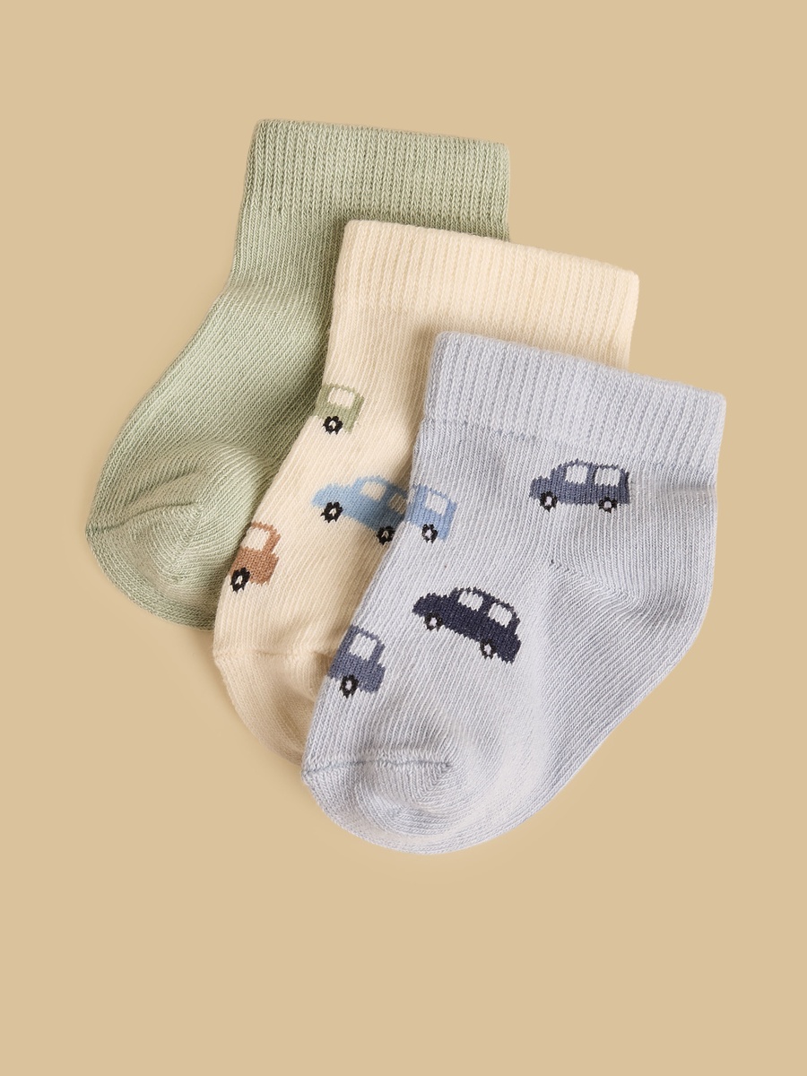 Pack of 3 - Vehicle Print Ankle Length Socks