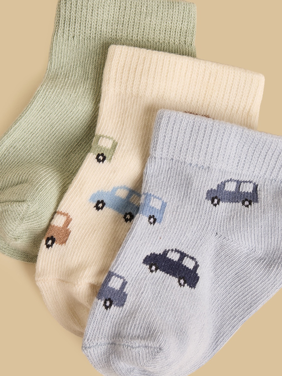 Pack of 3 - Vehicle Print Ankle Length Socks