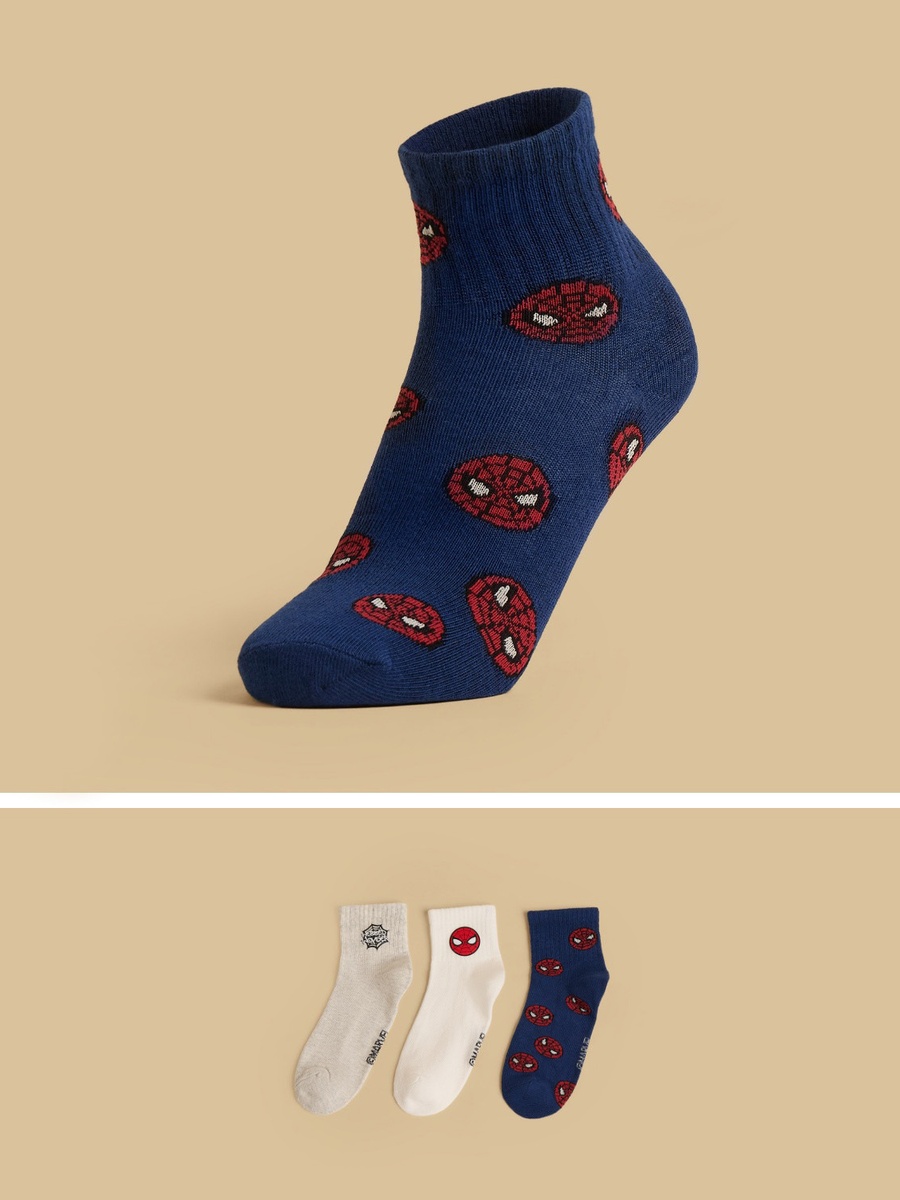 Pack of 3 - Spider-Man Print School Socks