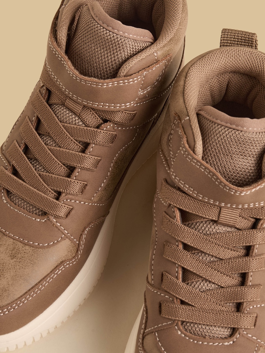 Panelled High-Top Sports Shoes with Hook and Loop Closure