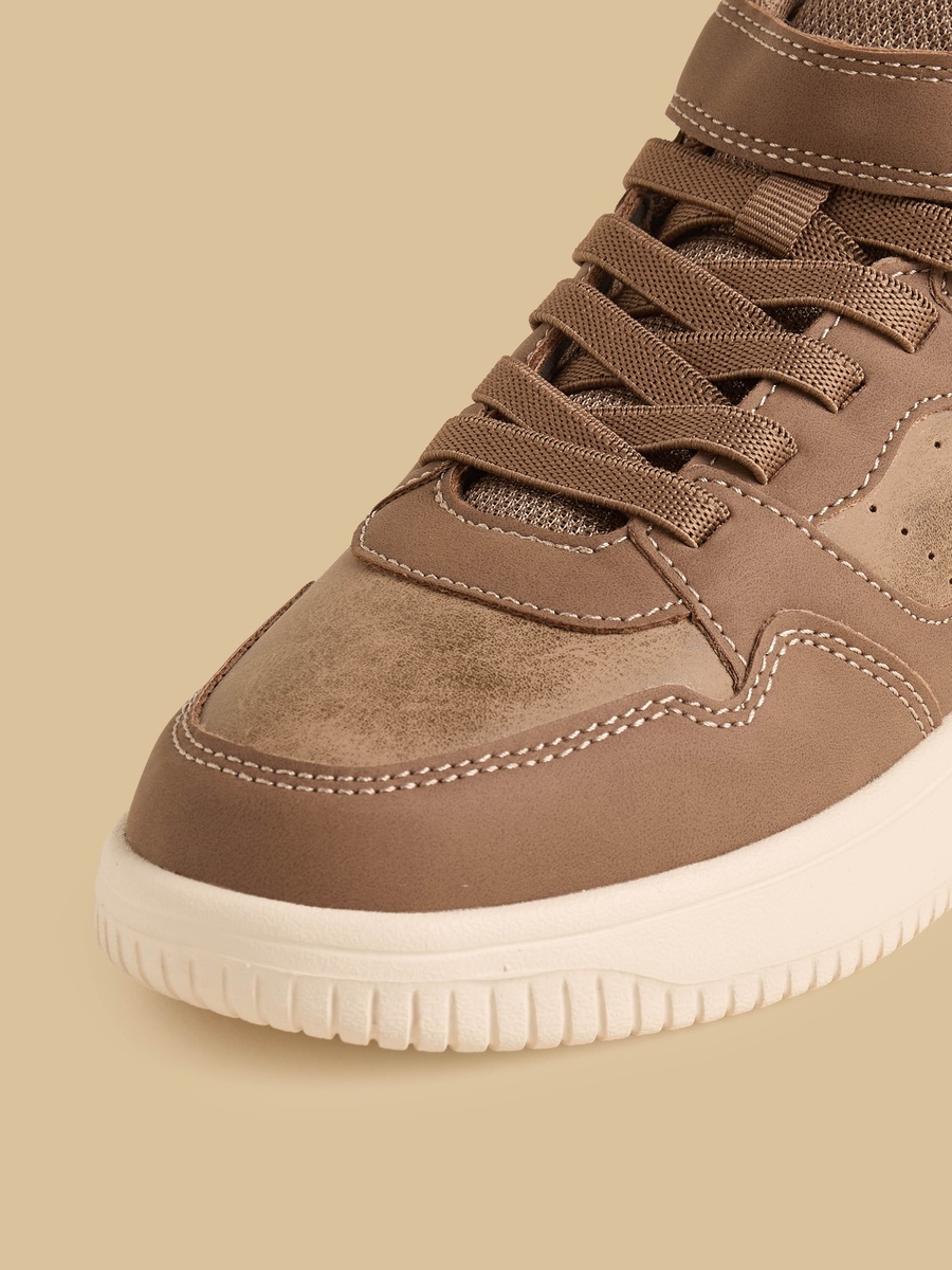 Panelled High-Top Sports Shoes with Hook and Loop Closure