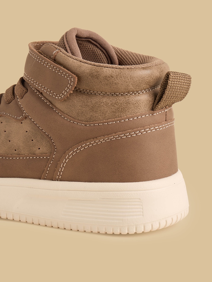 Panelled High-Top Sports Shoes with Hook and Loop Closure
