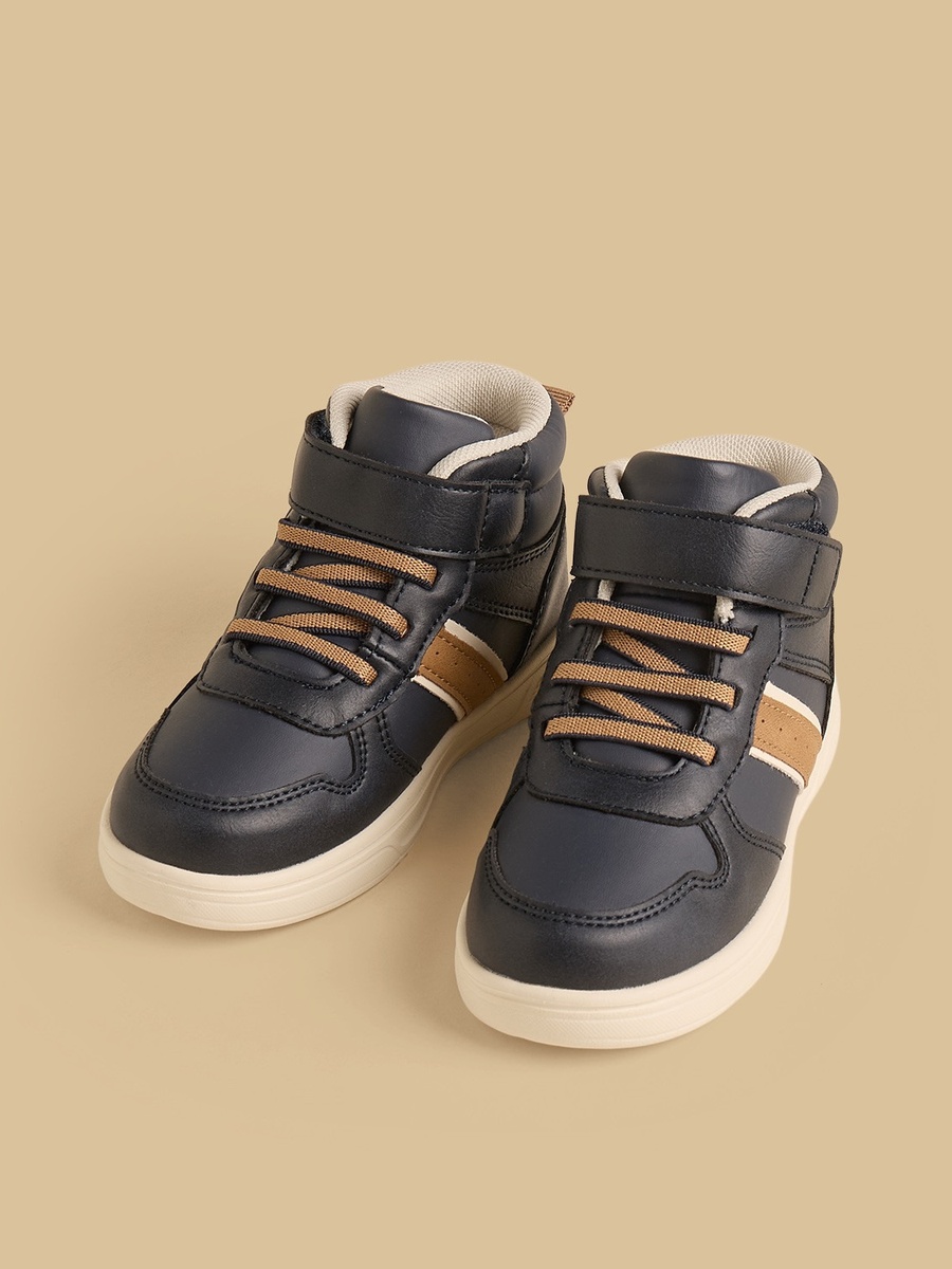 Panelled High Top Sneakers with Hook and Loop Closure