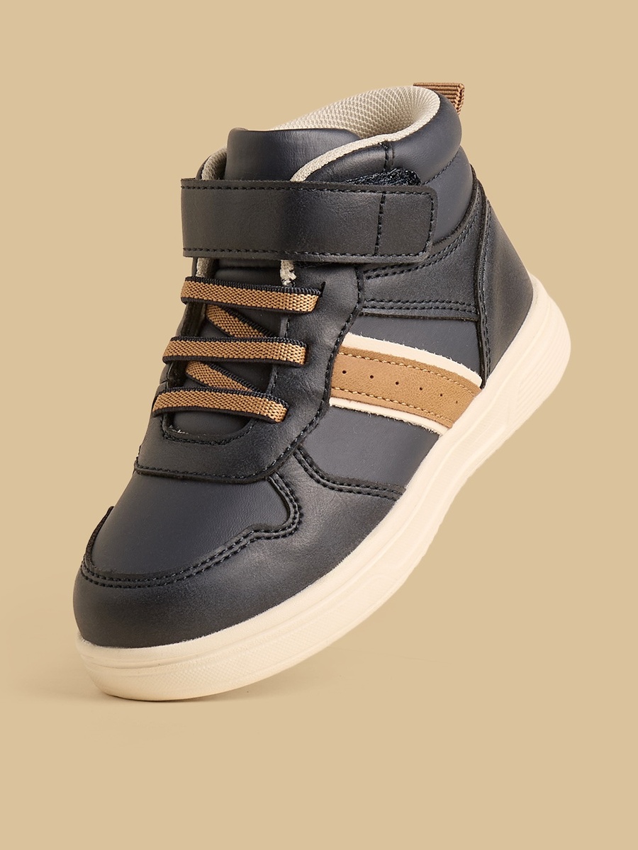 Panelled High Top Sneakers with Hook and Loop Closure