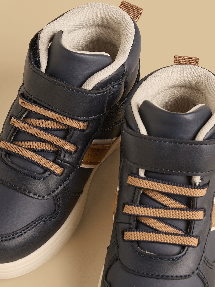 Panelled High Top Sneakers with Hook and Loop Closure