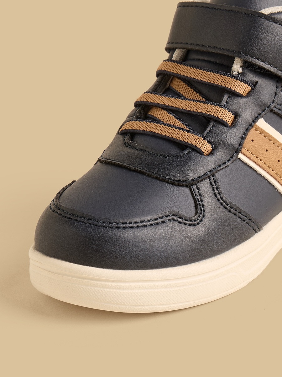 Panelled High Top Sneakers with Hook and Loop Closure