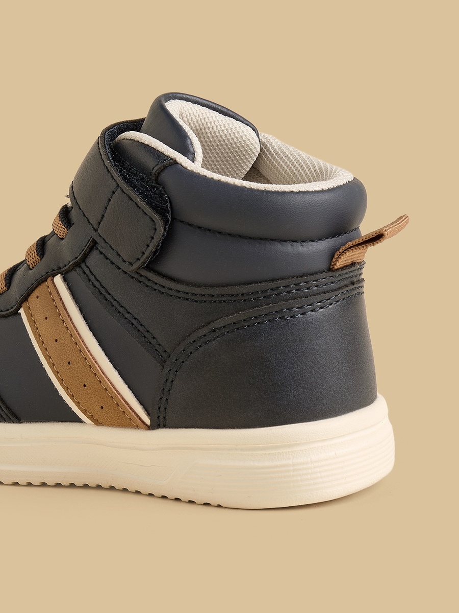 Panelled High Top Sneakers with Hook and Loop Closure