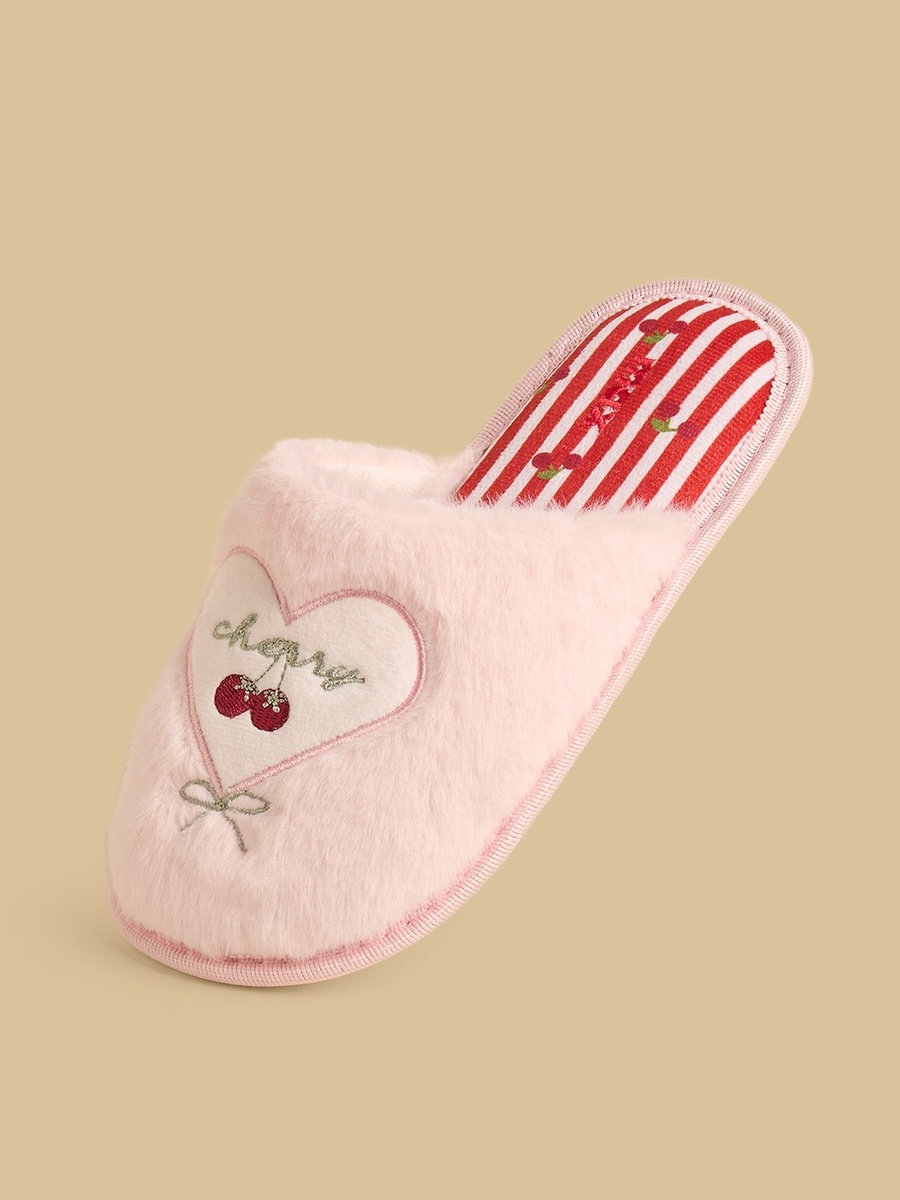 Cherry Embroidered Bedroom Mules