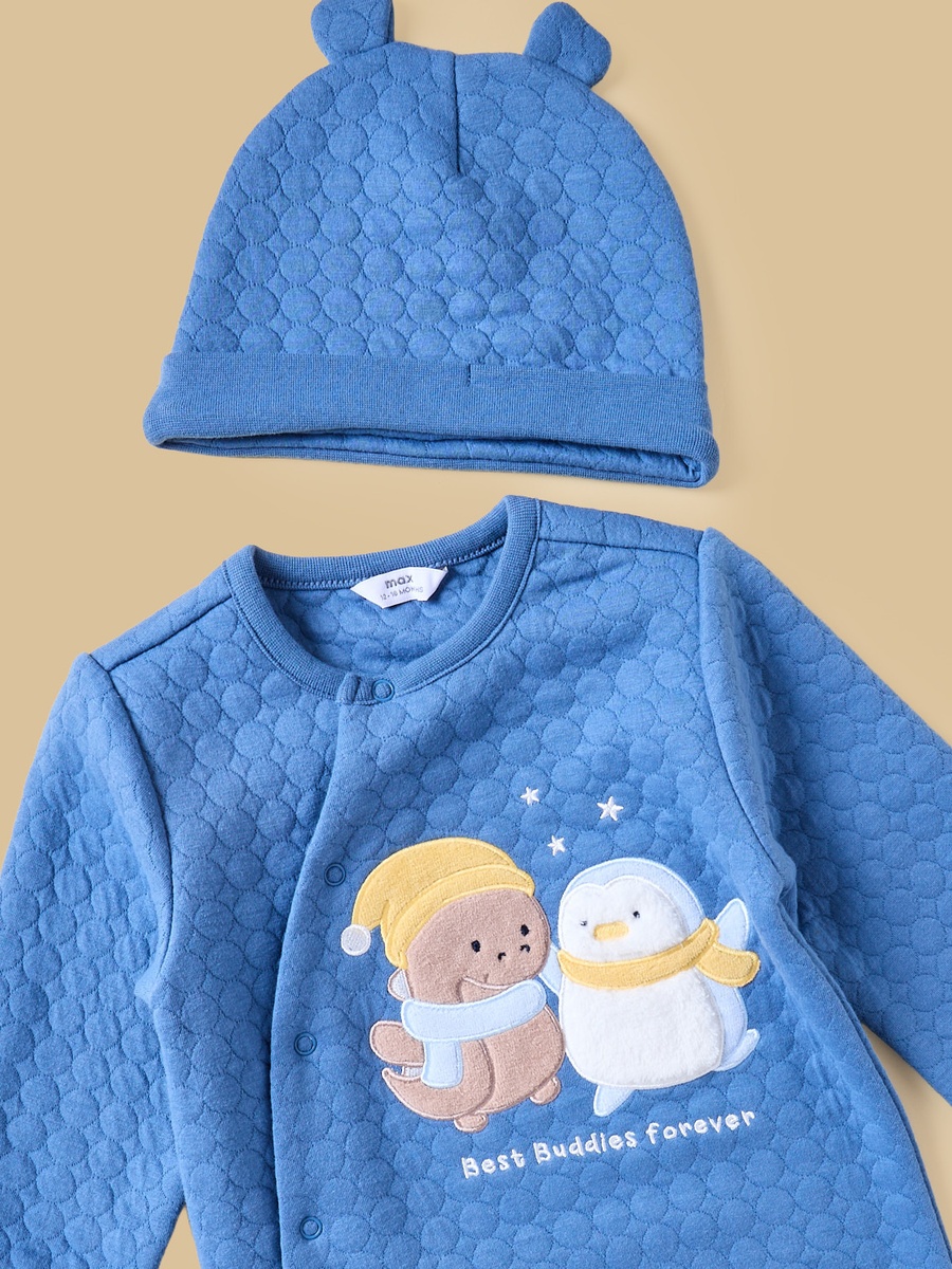Penguin Applique Quilted Sleepsuit with Cap