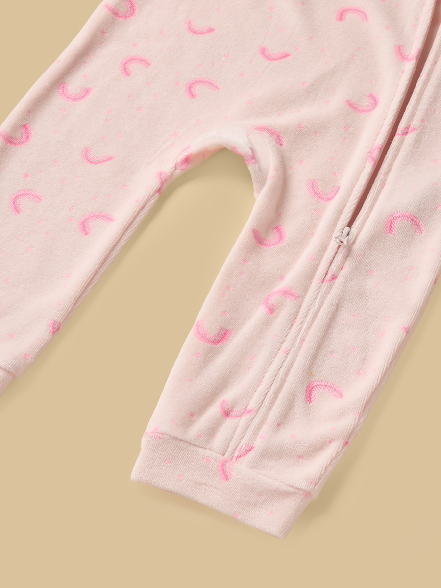 Unicorn Print Velour Sleepsuit with Cap