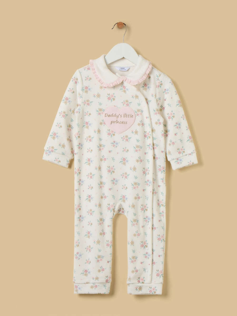 Floral Print Velour Sleepsuit with Cap