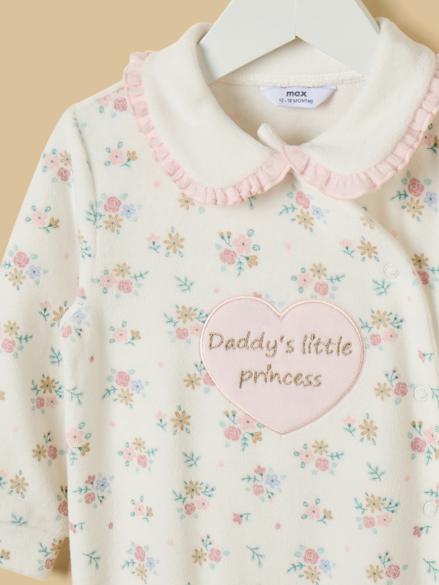 Floral Print Velour Sleepsuit with Cap