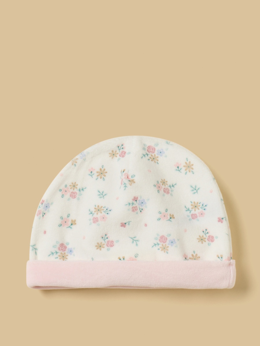 Floral Print Velour Sleepsuit with Cap