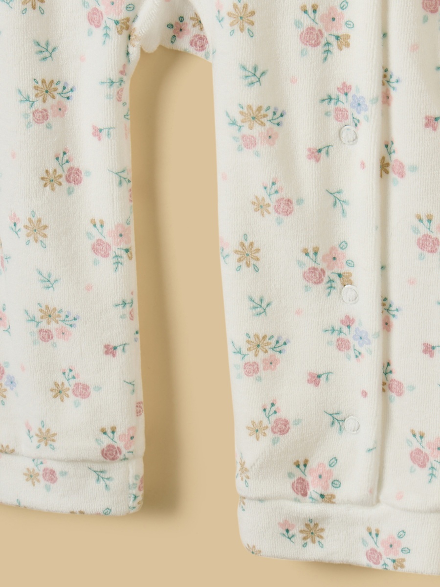 Floral Print Velour Sleepsuit with Cap