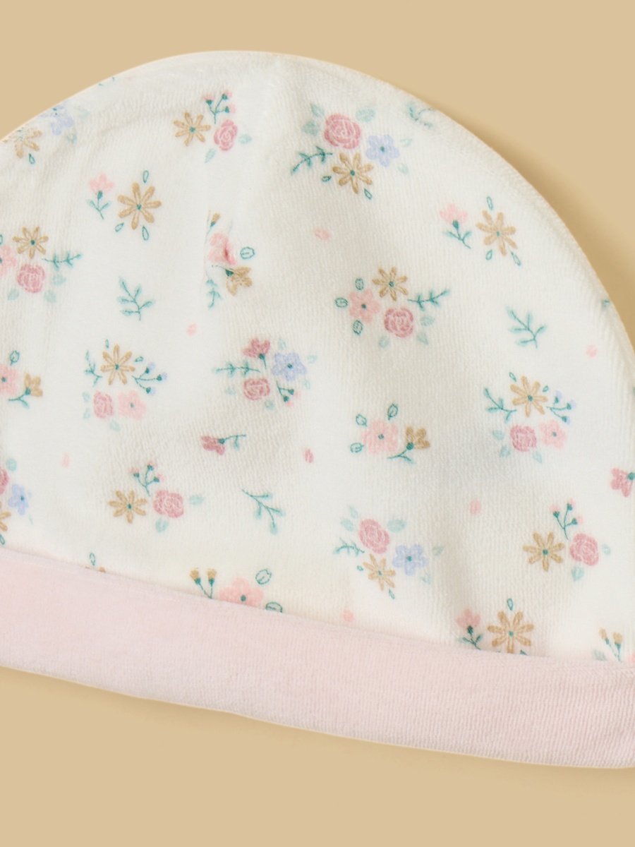 Floral Print Velour Sleepsuit with Cap