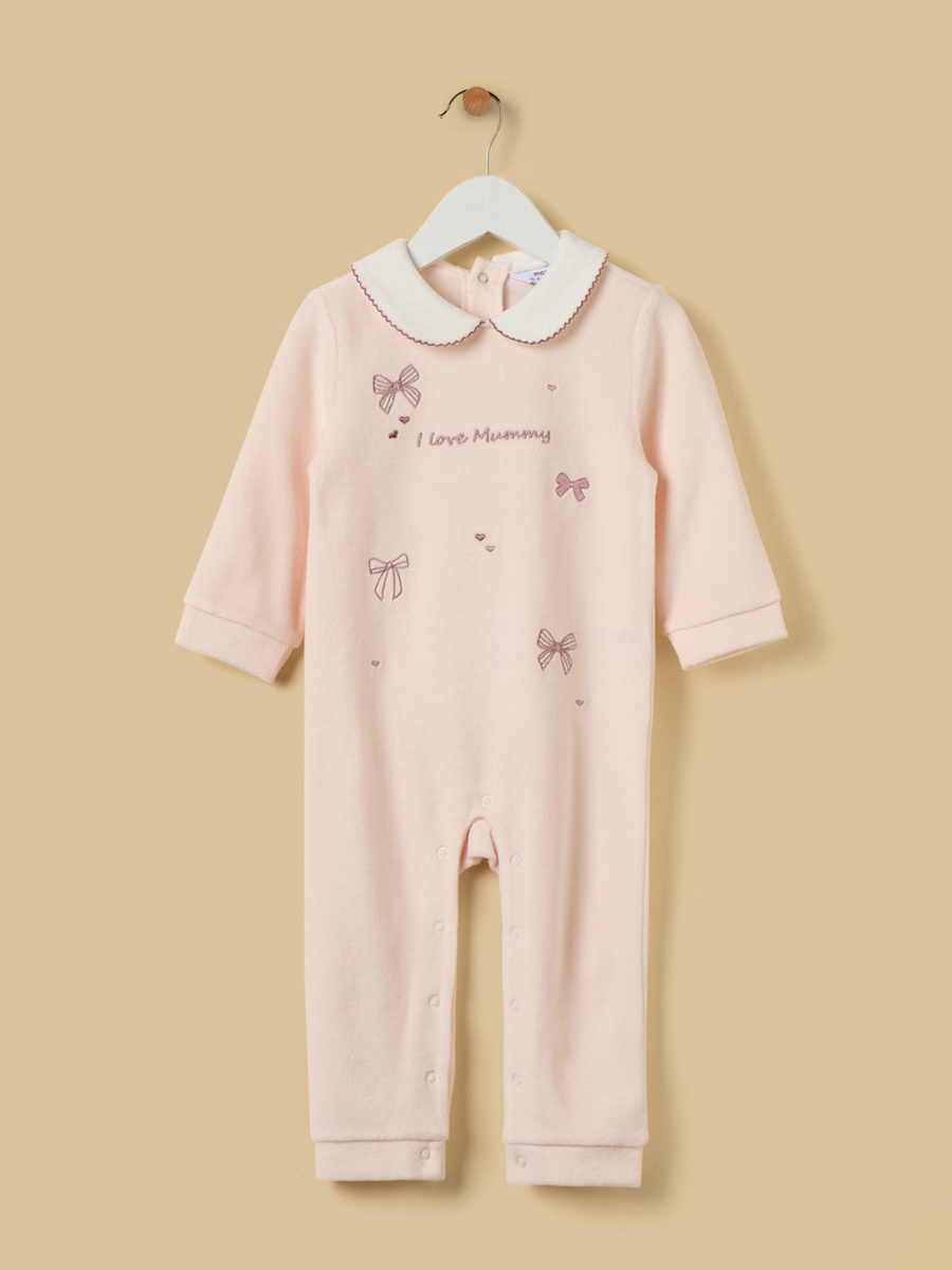 Bow Embroidered Velour Sleepsuit with Headband