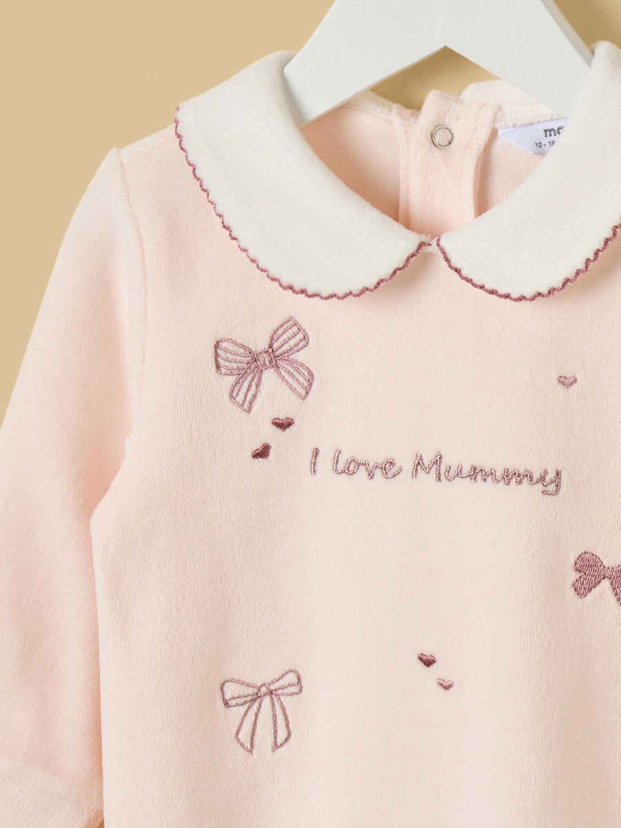 Bow Embroidered Velour Sleepsuit with Headband