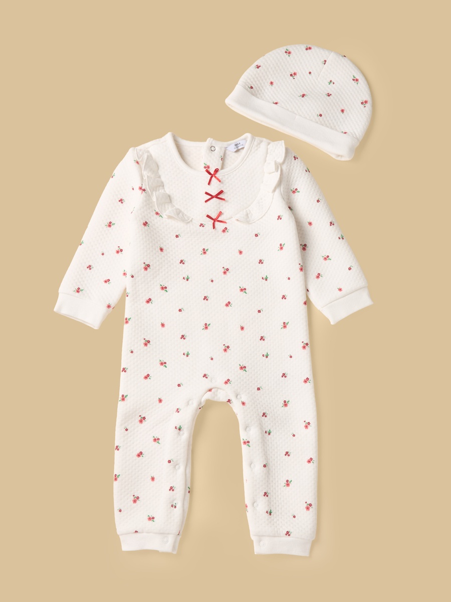 Floral Print Sleepsuit with Cap