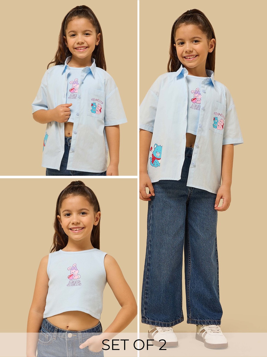 Care Bears Print Cotton Resort Shirt with Tank Top