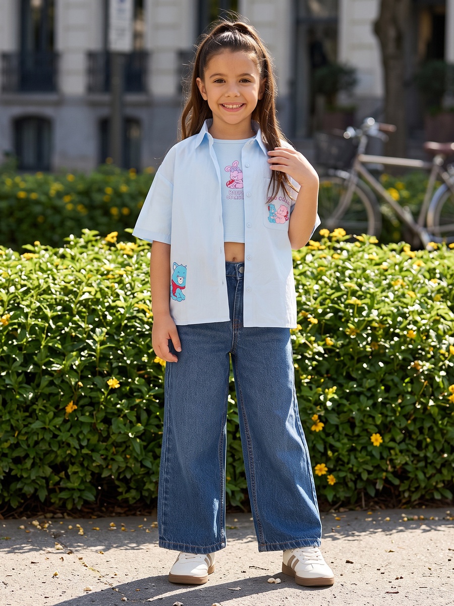 Care Bears Print Cotton Resort Shirt with Tank Top