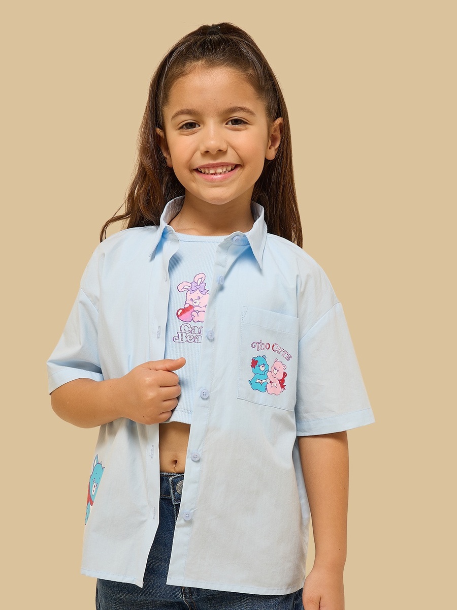 Care Bears Print Cotton Resort Shirt with Tank Top