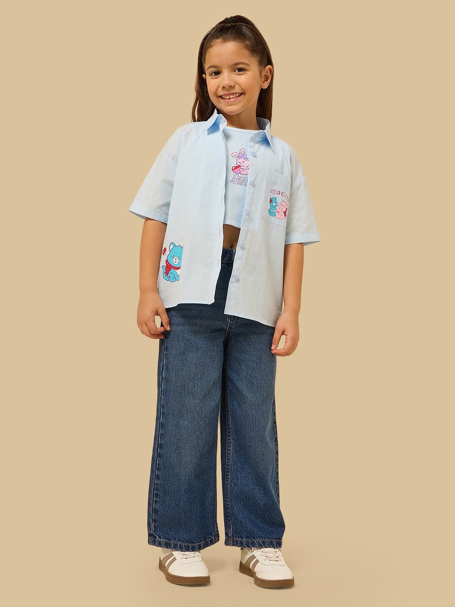 Care Bears Print Cotton Resort Shirt with Tank Top