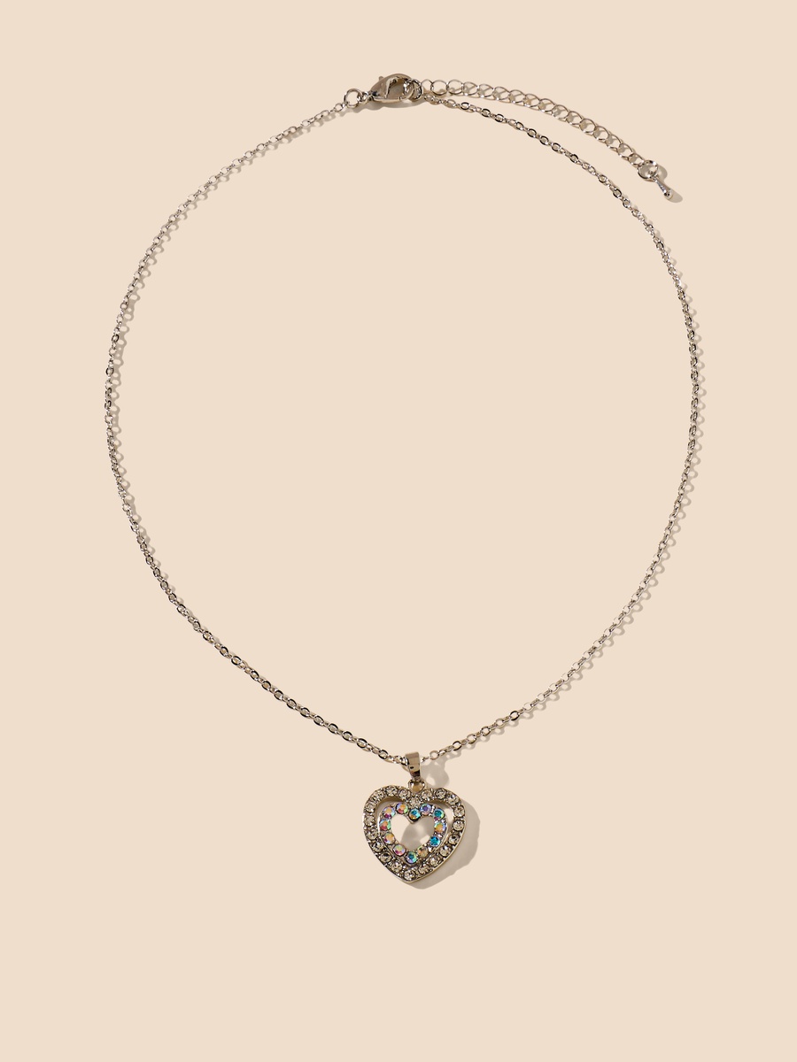 Heart Embellished Pendant Necklace and Bracelet Set