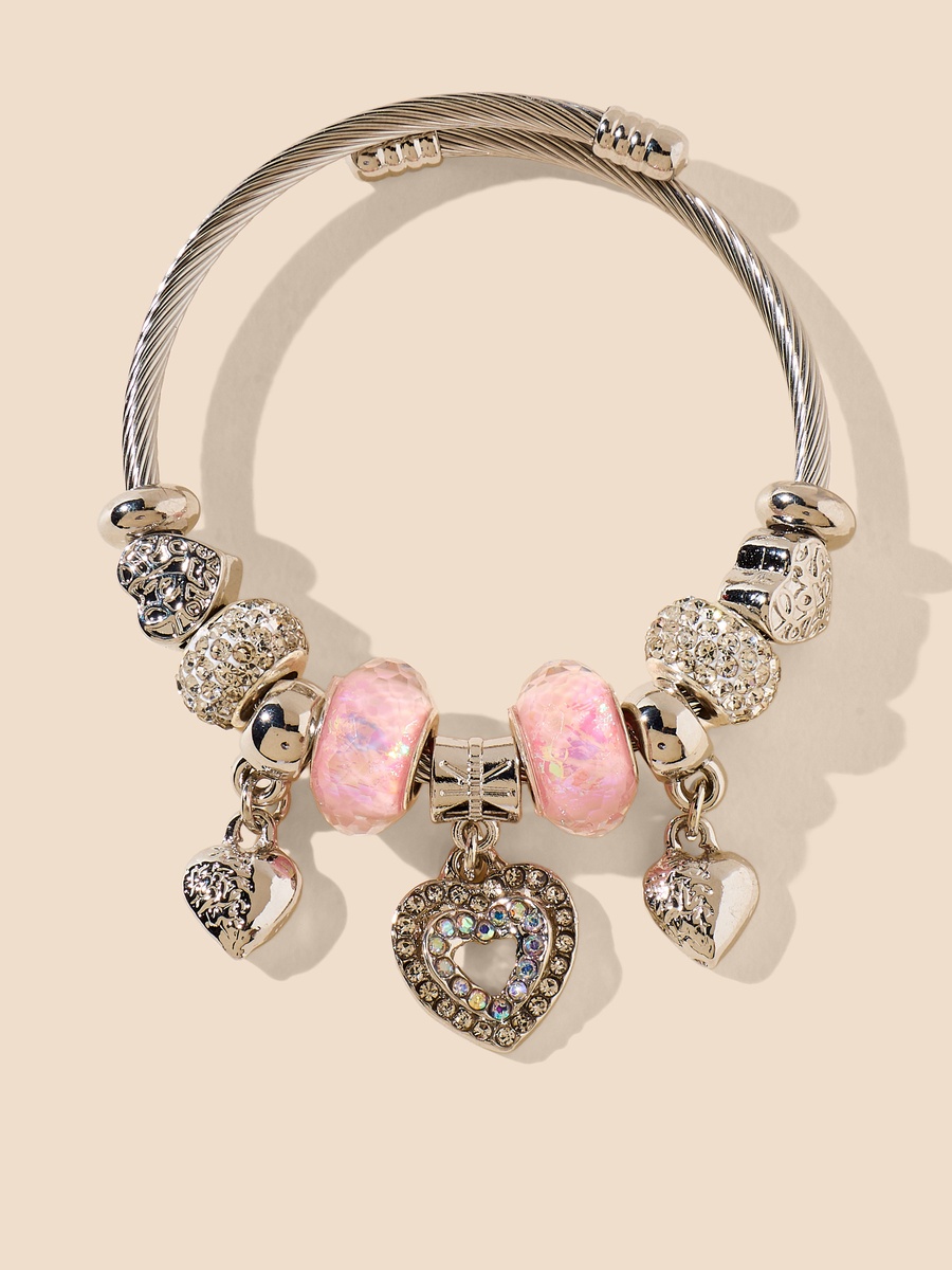 Heart Embellished Pendant Necklace and Bracelet Set