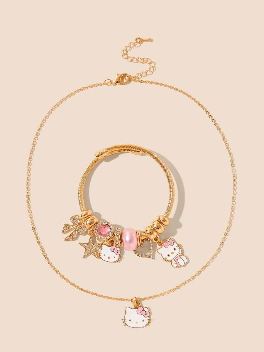 Hello Kitty Pendant Necklace and Cuff Bracelet Set