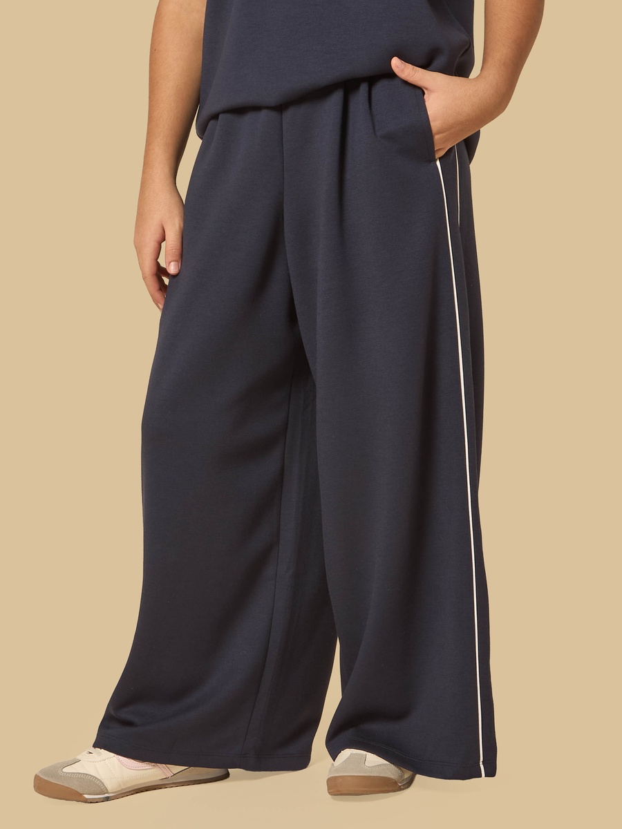 Piping Accent Wide Leg Pants